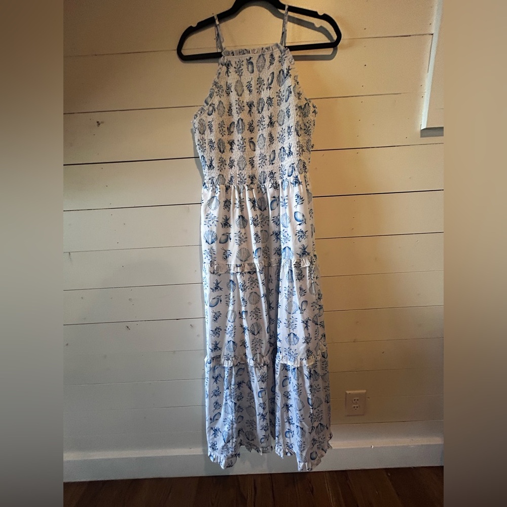 Ann Taylor M Blue and White Floral Halter Dress shell